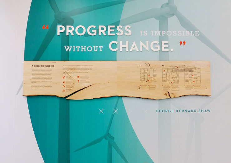 "Progress is impossible without change." quote written on wall at Ohio Northern University