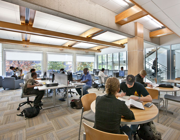 Interior view of large study space for student at Columbus State Community College Library